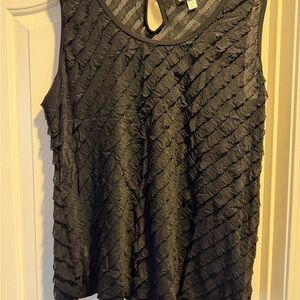 dressbarn Black Sleeveless Ruffled Texture Tank Top